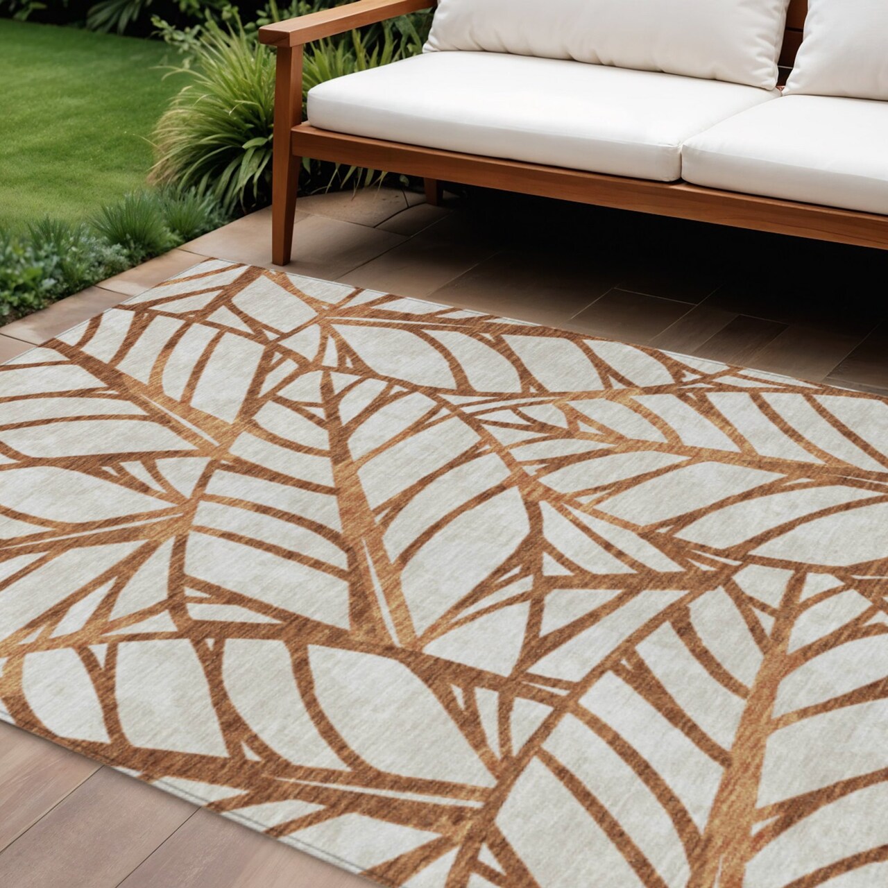 Edge Collections - 8' x 10' - Brown - Indoor Use and Outdoor Area Rug Washable Floral - 1 Piece